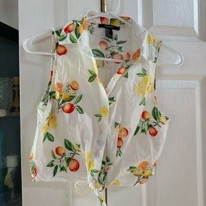 Forever 21 Citrus Print Sleeveless Button Down